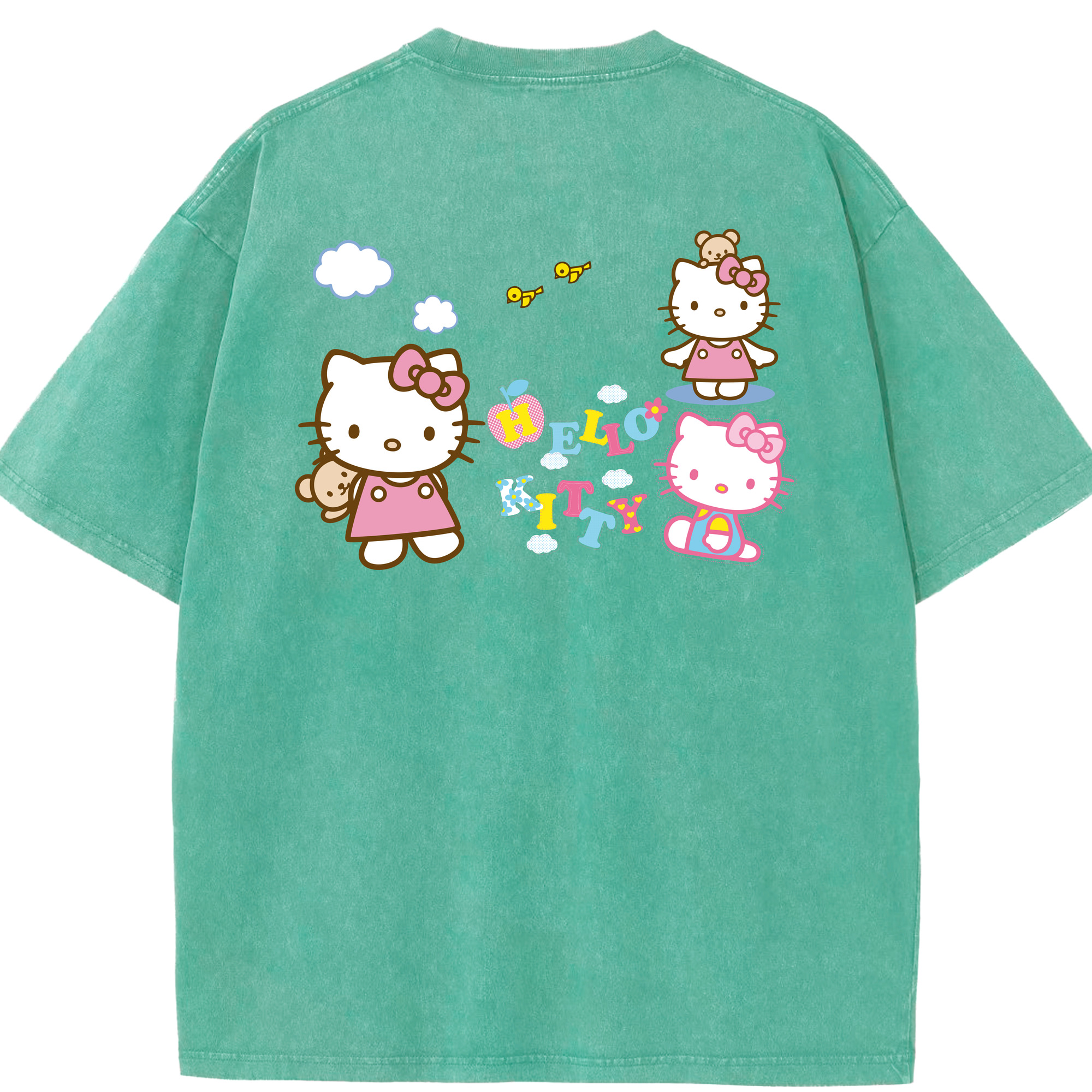 （画像用） Hello Kitty ハローキティ 綿100% ヴィンテージ風 半袖Tシャツ（背面プリント）